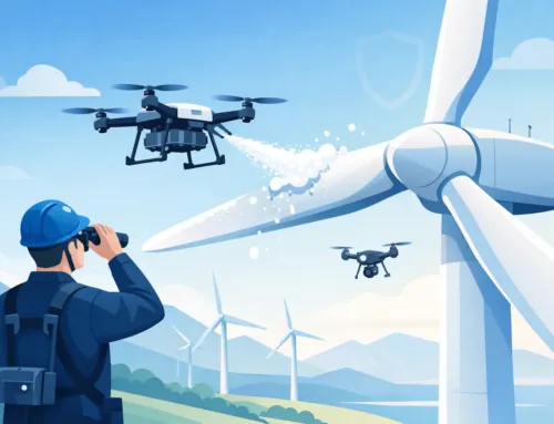 Limpeza de pás eólicas com drones e segurança