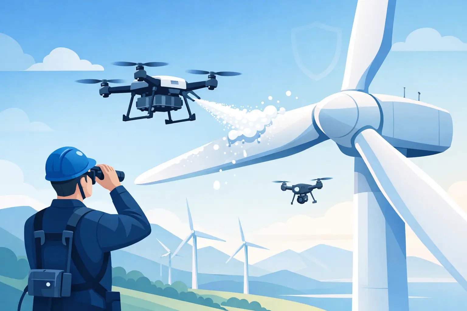 Limpeza de pás eólicas com drones e segurança