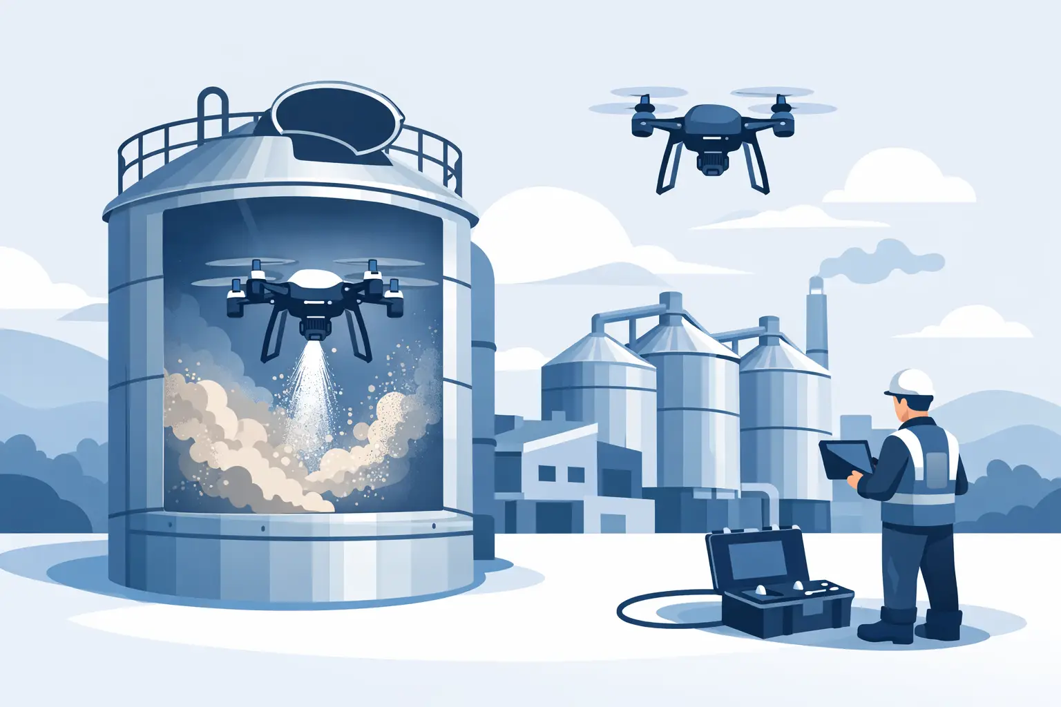 Limpeza de silos industriais com drone eficiente
